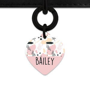 Bailey And Bone Pet Tag Heart / Black Pastel Painted Leaves Pet Tag