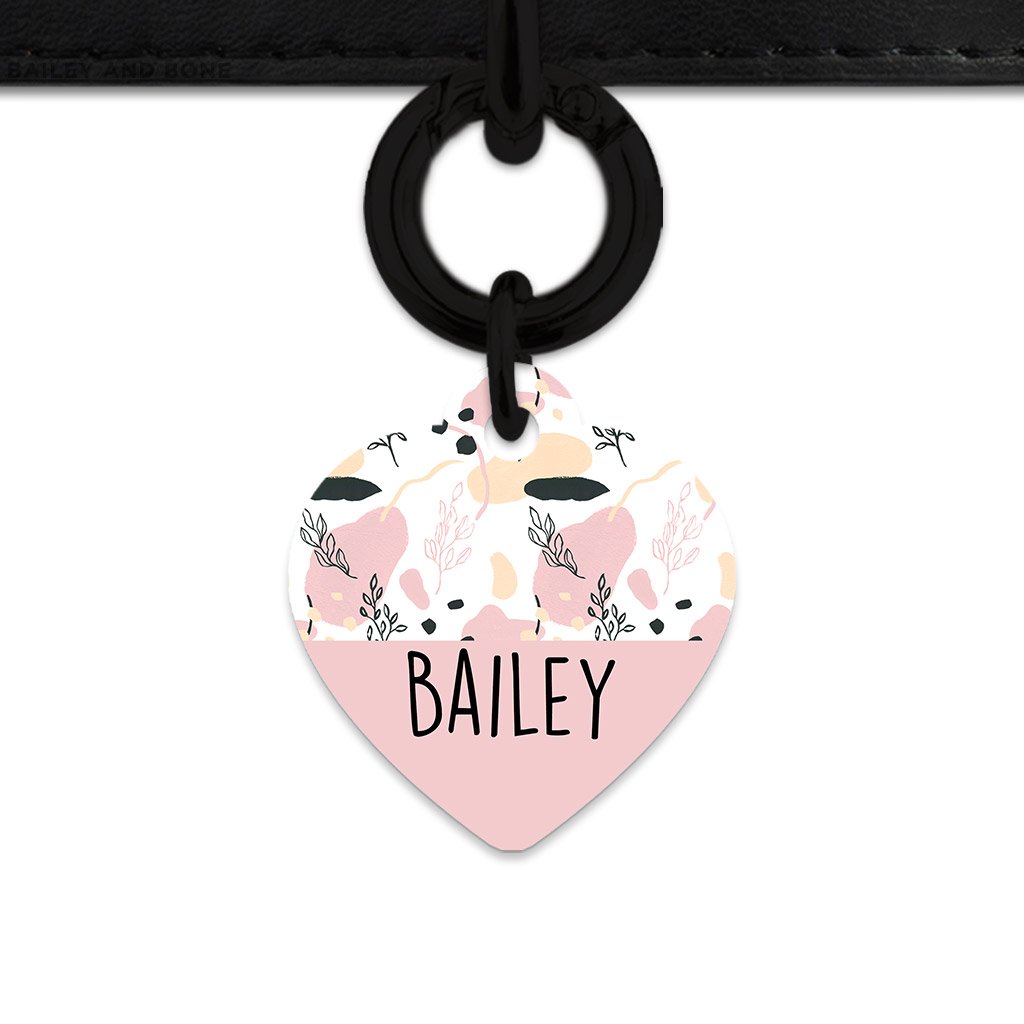 Bailey And Bone Pet Tag Heart / Black Pastel Painted Leaves Pet Tag