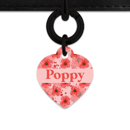 Bailey And Bone Pet Tag Heart / Black Pink And Red Poppy Pet Tag