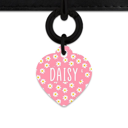 Bailey And Bone Pet Tag Heart / Black Pink Daisy Pattern Pet Tag