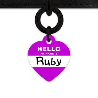 Bailey And Bone Pet Tag Heart / Black Purple Hello My Name Is Pet Tag