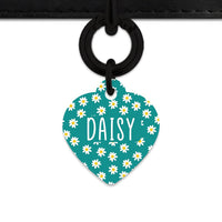 Bailey And Bone Pet Tag Heart / Black Teal Daisy Pattern Pet Tag