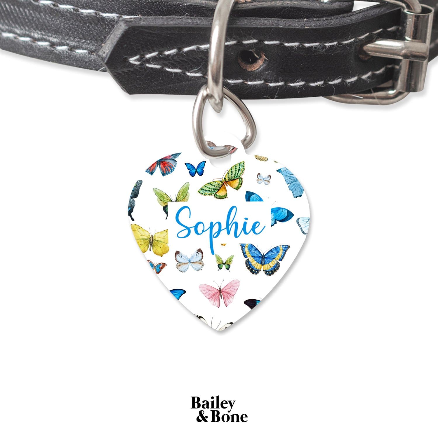 Bailey And Bone Pet Tag Heart Butterflies Pattern Pet Tag