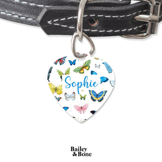 Bailey And Bone Pet Tag Heart Butterflies Pattern Pet Tag