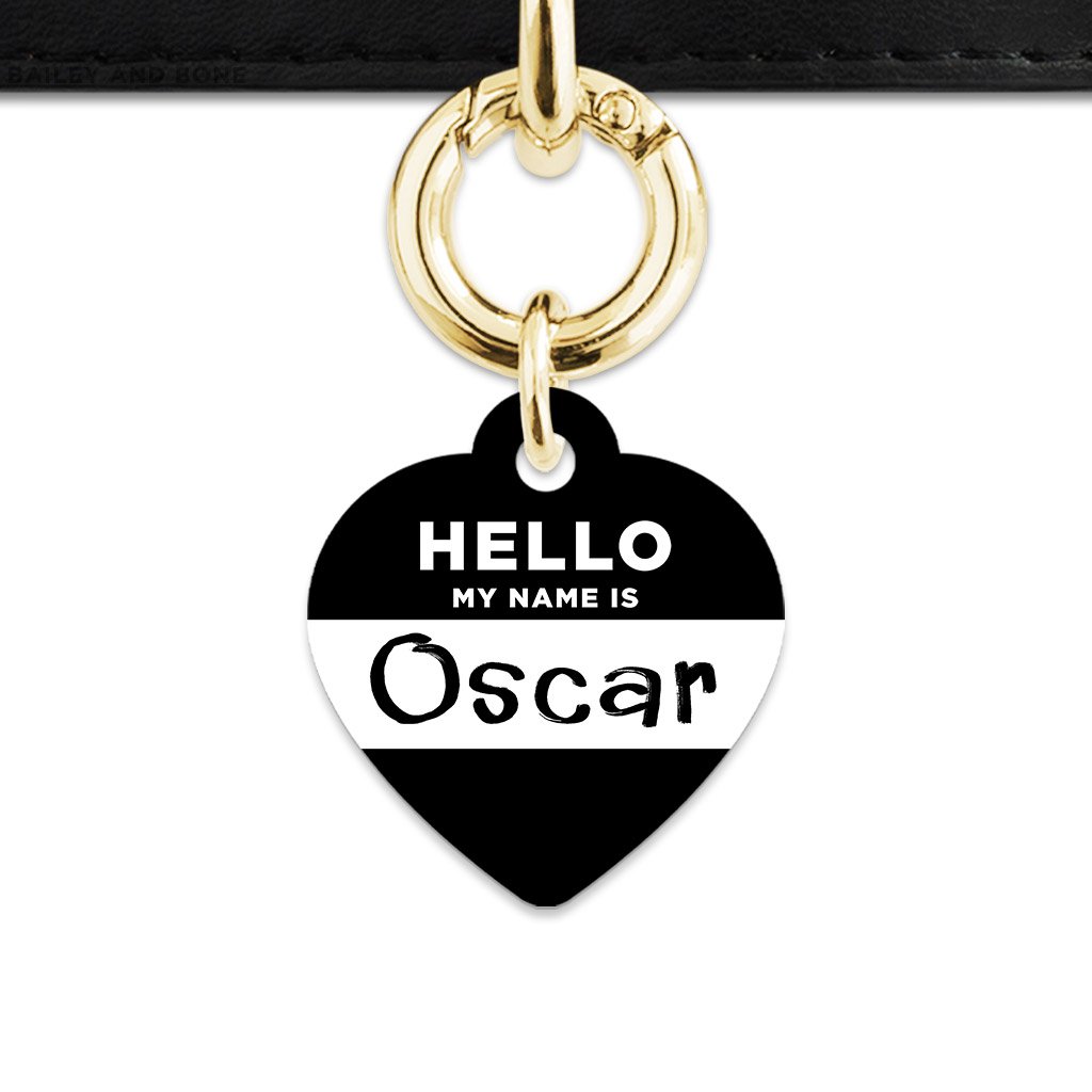 Bailey And Bone Pet Tag Heart / Gold Black Hello My Name Is Pet Tag