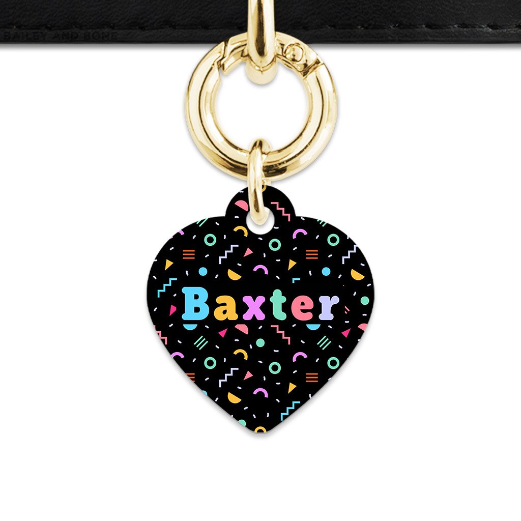 Bailey And Bone Pet Tag Heart / Gold Black Pastel Confetti Pet Tag