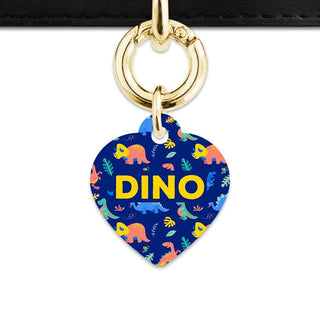 Bailey And Bone Pet Tag Heart / Gold Cute Dinosaur Pattern Pet Tag