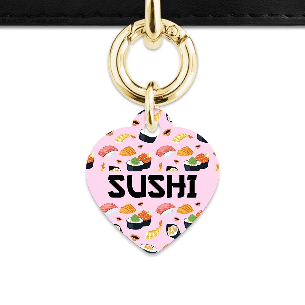 Bailey And Bone Pet Tag Heart / Gold Light Pink Sushi Pattern Pet Tag