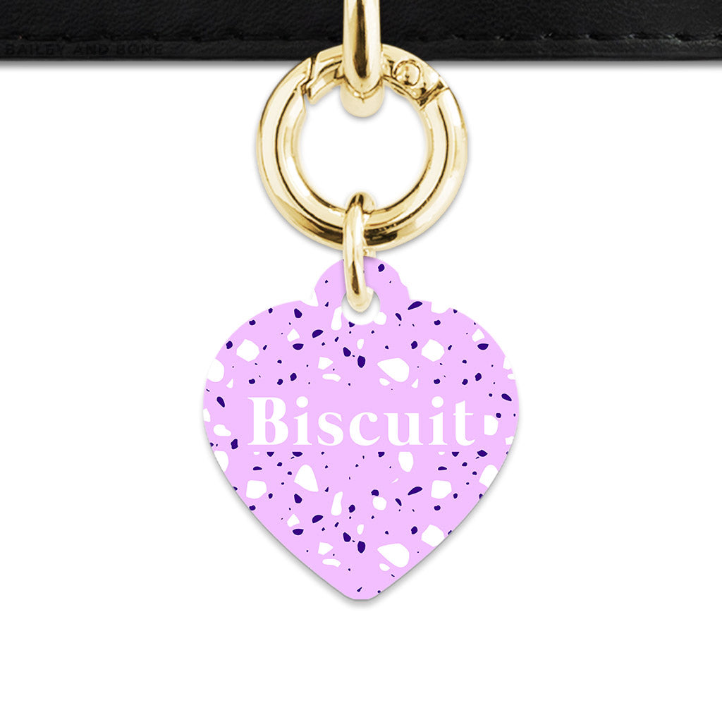 Bailey And Bone Pet Tag Heart / Gold Light Purple Terrazzo Pet Tag