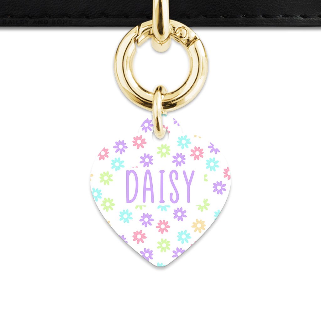Bailey And Bone Pet Tag Heart / Gold Pastel Daisy Pattern Pet Tag