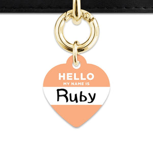 Bailey And Bone Pet Tag Heart / Gold Pastel Orange Hello My Name Is Pet Tag