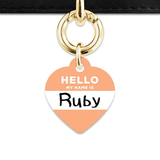 Bailey And Bone Pet Tag Heart / Gold Pastel Orange Hello My Name Is Pet Tag