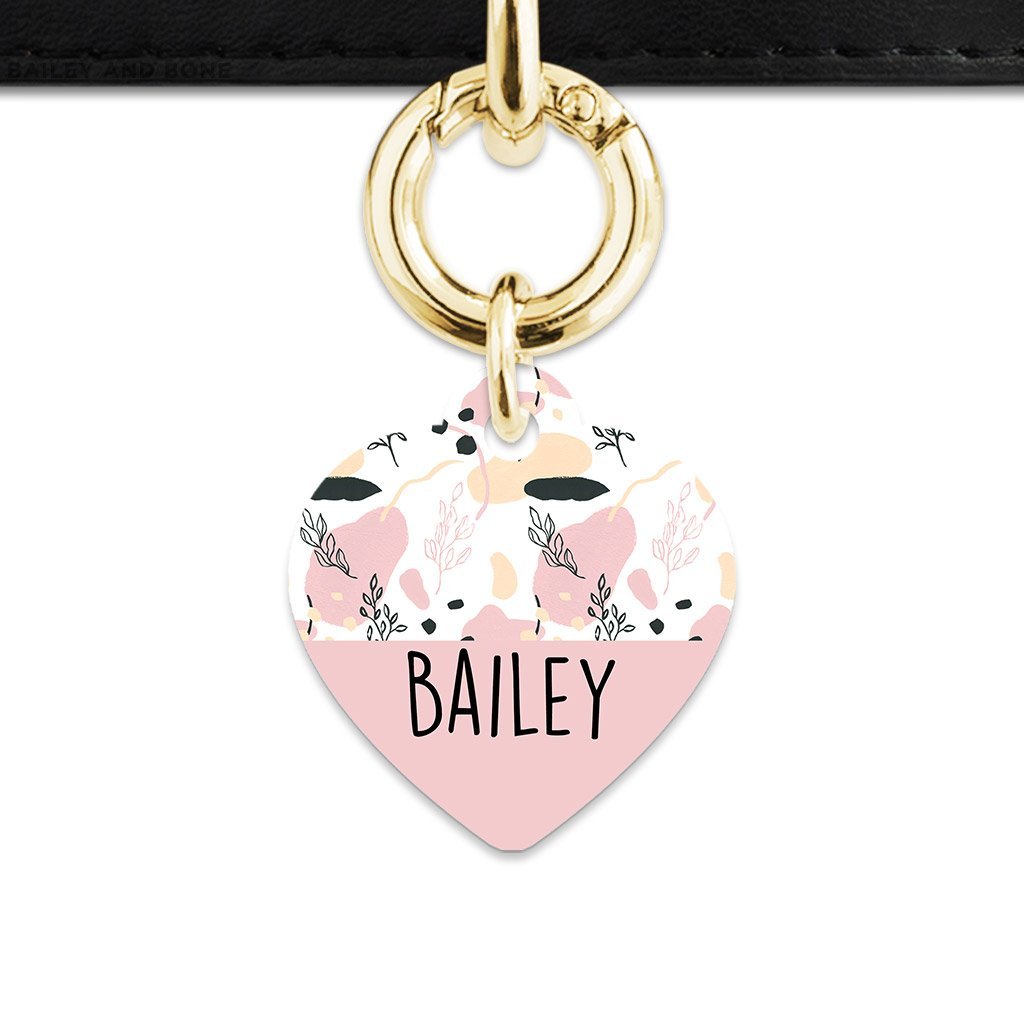 Bailey And Bone Pet Tag Heart / Gold Pastel Painted Leaves Pet Tag