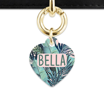Bailey And Bone Pet Tag Heart / Gold Pink And Green Palms Pet Tag