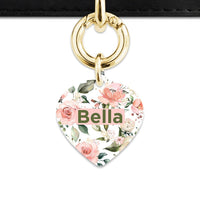 Bailey And Bone Pet Tag Heart / Gold Pink And Green Roses Pet Tag