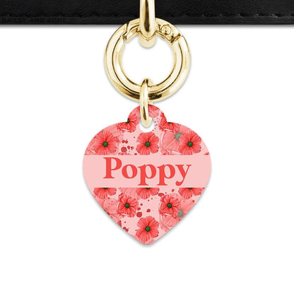 Bailey And Bone Pet Tag Heart / Gold Pink And Red Poppy Pet Tag