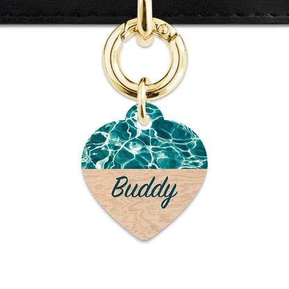 Bailey And Bone Pet Tag Heart / Gold Plywood And Water Pet Tag