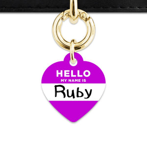 Bailey And Bone Pet Tag Heart / Gold Purple Hello My Name Is Pet Tag