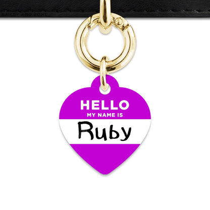 Bailey And Bone Pet Tag Heart / Gold Purple Hello My Name Is Pet Tag
