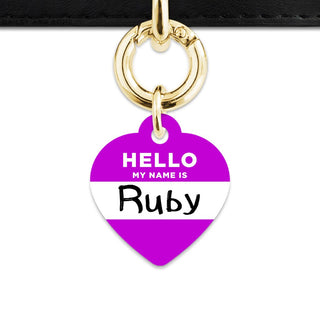 Bailey And Bone Pet Tag Heart / Gold Purple Hello My Name Is Pet Tag
