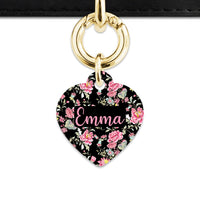 Bailey And Bone Pet Tag Heart / Gold Vintage Pink Flowers Pet Tag