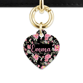 Bailey And Bone Pet Tag Heart / Gold Vintage Pink Flowers Pet Tag
