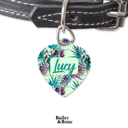 Bailey And Bone Pet Tag Heart Green And Purple Ferns Pet Tag