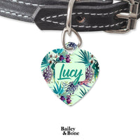 Bailey And Bone Pet Tag Heart Green And Purple Ferns Pet Tag