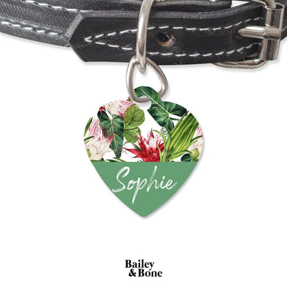 Bailey And Bone Pet Tag Heart Green and Red Floral Pet Tag