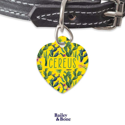 Bailey And Bone Pet Tag Heart Green And Yellow Cactus Pet Tag