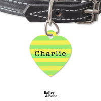 Bailey And Bone Pet Tag Heart Green And Yellow Stripes Pet Tag