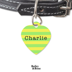 Bailey And Bone Pet Tag Heart Green And Yellow Stripes Pet Tag