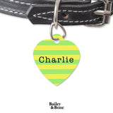 Bailey And Bone Pet Tag Heart Green And Yellow Stripes Pet Tag