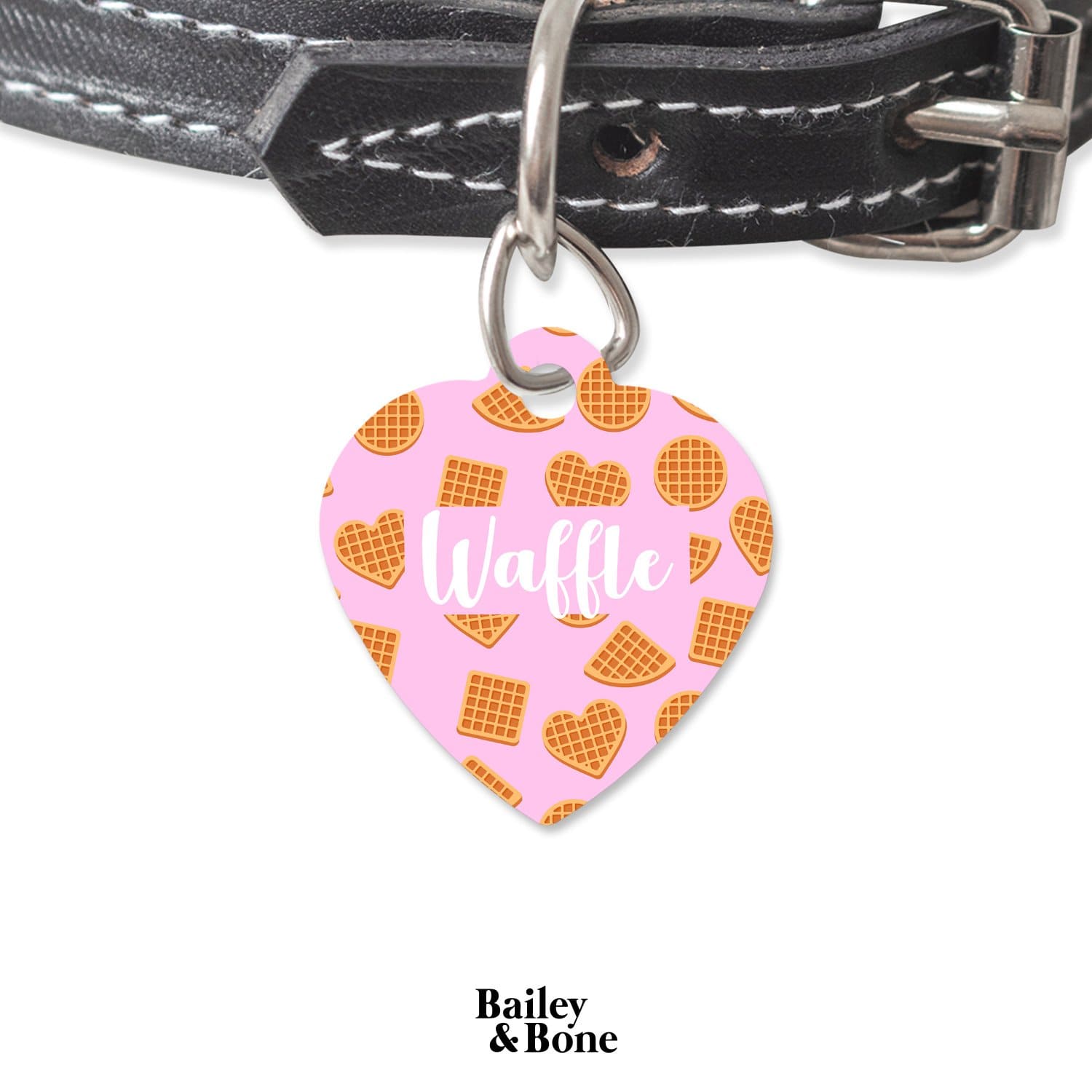 Bailey And Bone Pet Tag Heart Light Pink Waffles Pattern Pet Tag