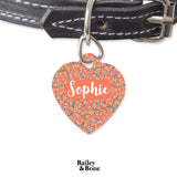Bailey And Bone Pet Tag Heart Orange Boho Flowers Pet Tag