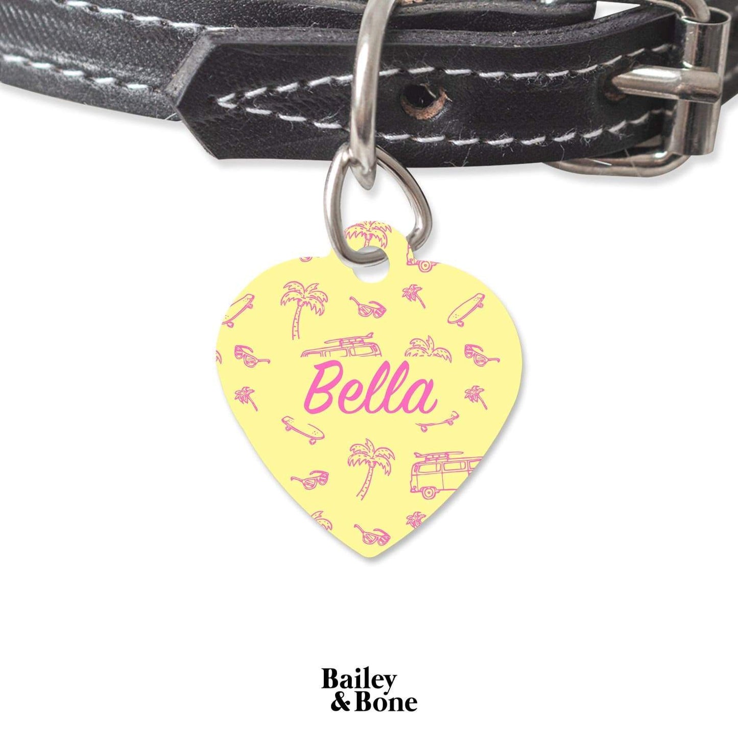 Bailey And Bone Pet Tag Heart Pink And Yellow Beach Pet Tag