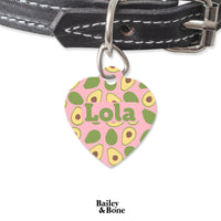 Bailey And Bone Pet Tag Heart Pink Avocados Pet Tag