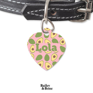 Bailey And Bone Pet Tag Heart Pink Avocados Pet Tag