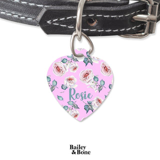 Bailey And Bone Pet Tag Heart Pink Mystic Roses Pet Tag