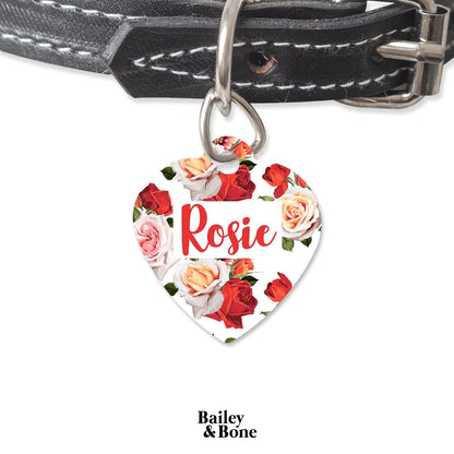 Bailey And Bone Pet Tag Heart Red And White Roses Pet Tag