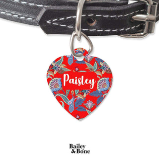 Bailey And Bone Pet Tag Heart Red Paisley Pattern Pet Tag