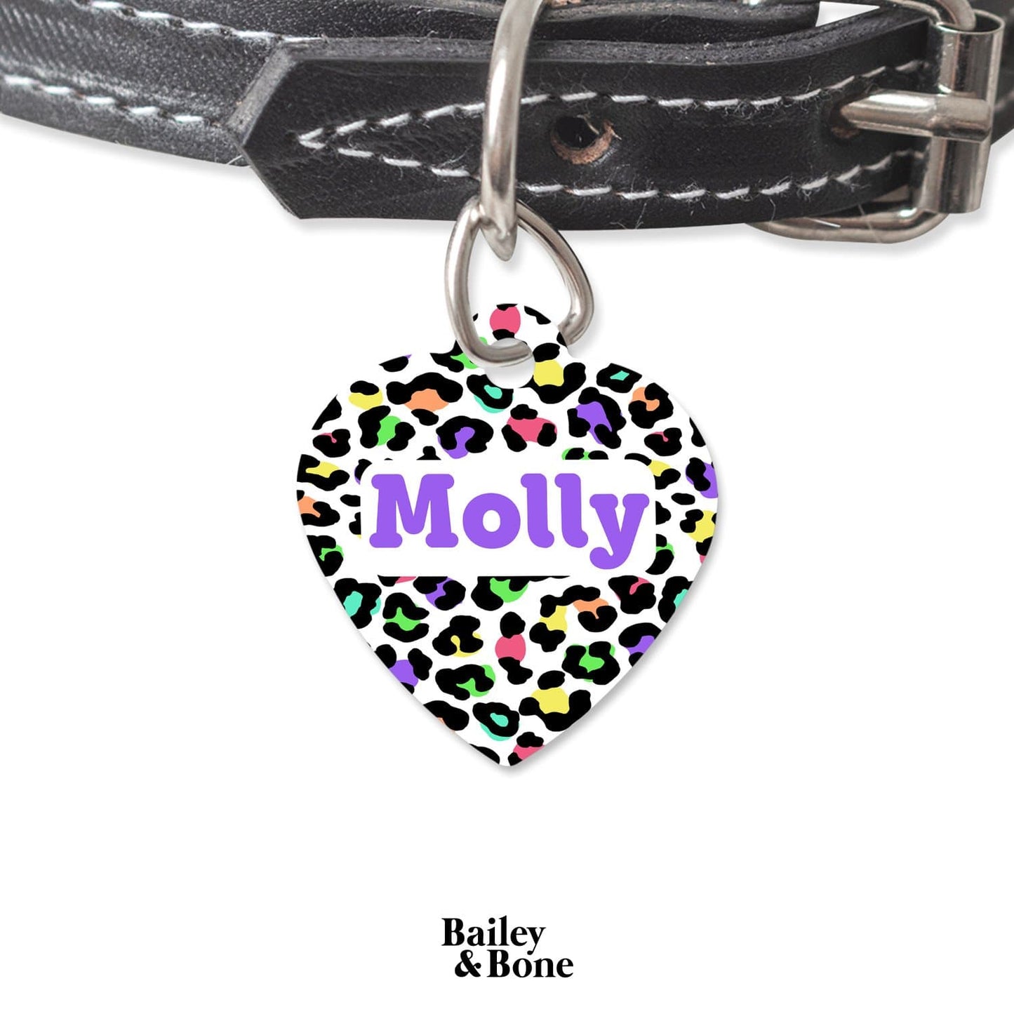 Bailey And Bone Pet Tag Heart Retro Leopard Print Pet Tag