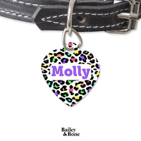 Bailey And Bone Pet Tag Heart Retro Leopard Print Pet Tag