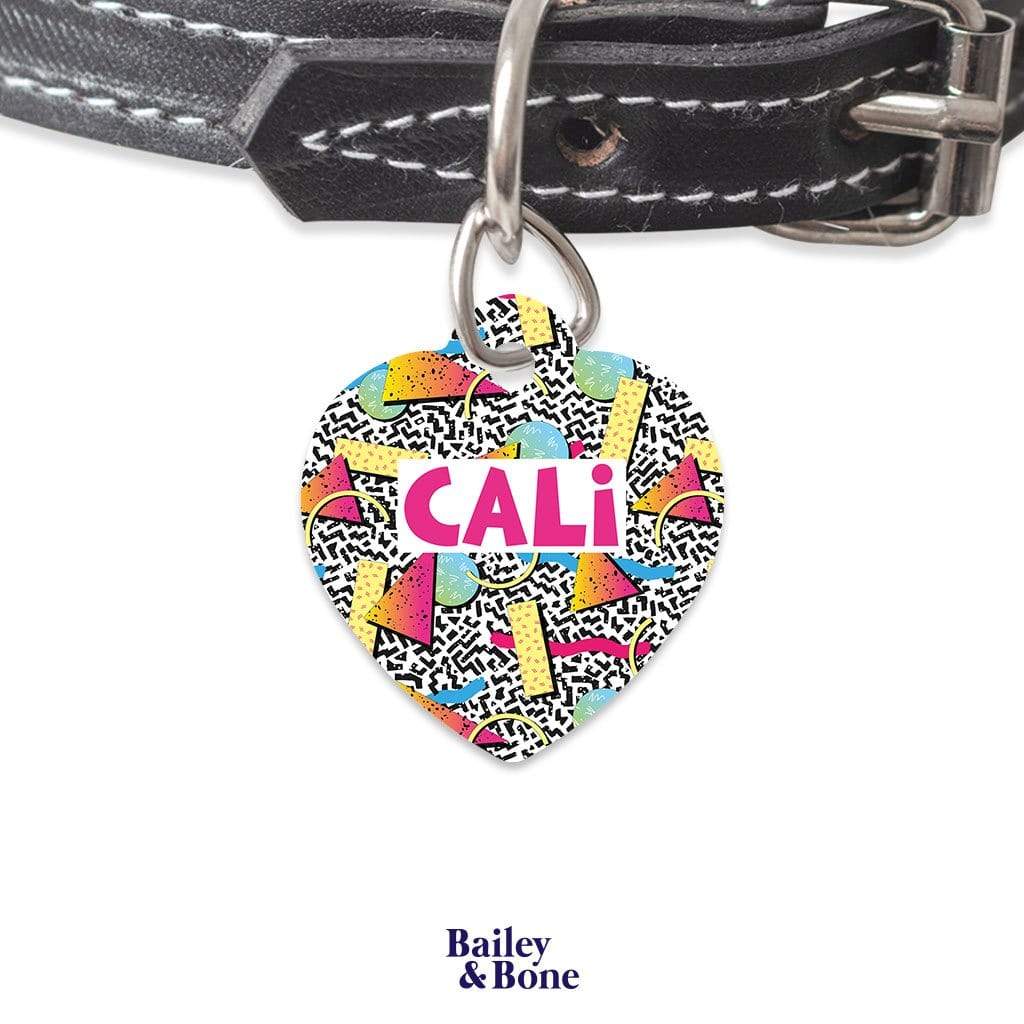 Bailey And Bone Pet Tag Heart Retro Memphis Pattern Pet Tag