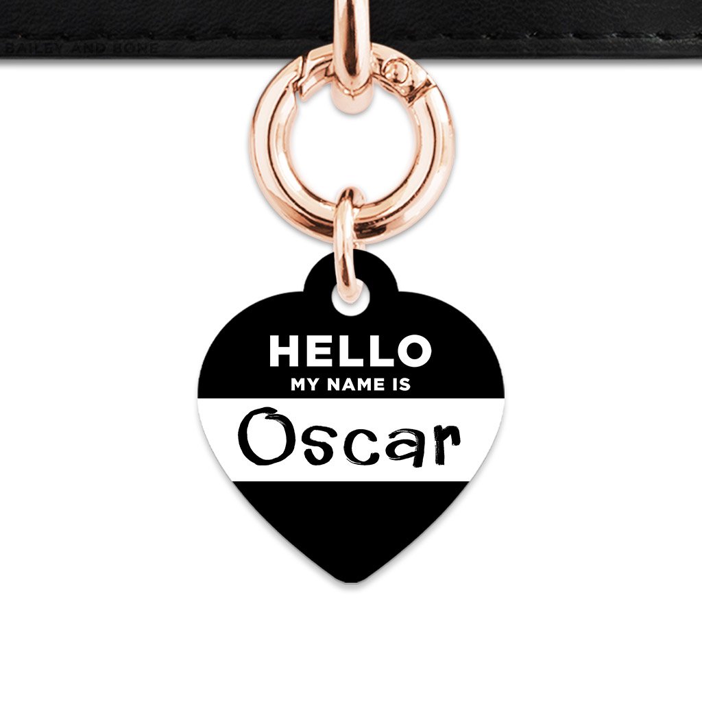 Bailey And Bone Pet Tag Heart / Rose Gold Black Hello My Name Is Pet Tag