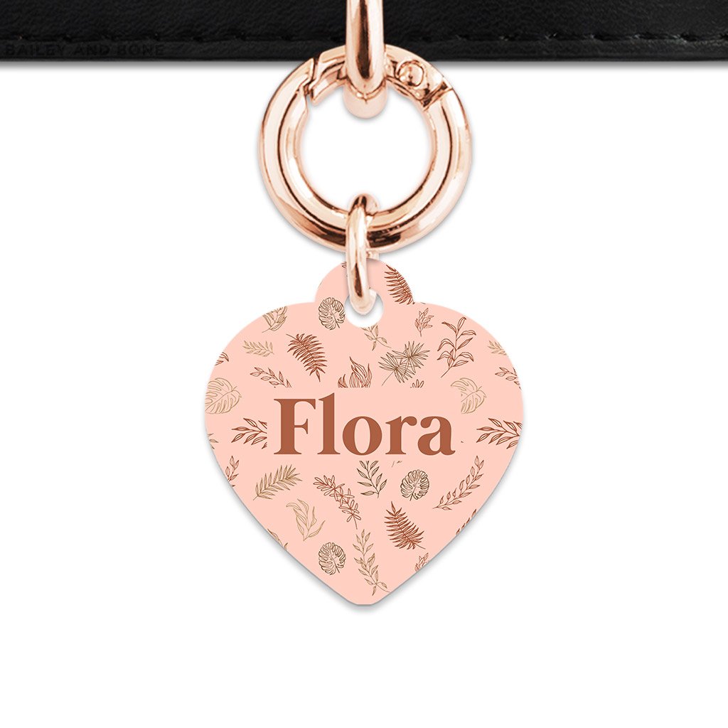 Bailey And Bone Pet Tag Heart / Rose Gold Boho Brown Leaves Pet Tag