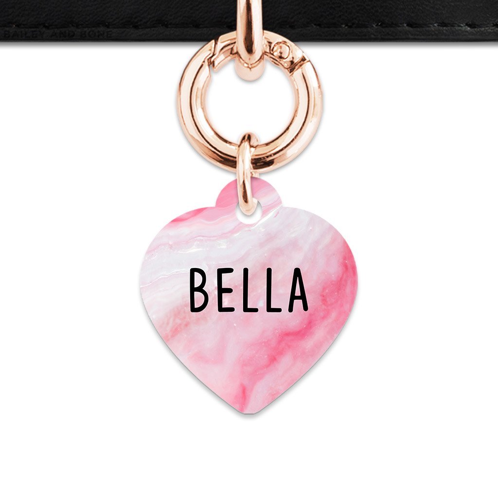 Bailey And Bone Pet Tag Heart / Rose Gold Light Pink Marble Pet Tag