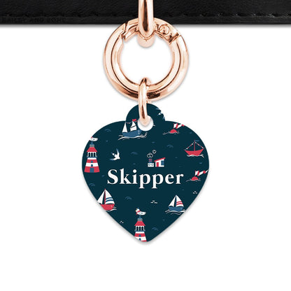 Bailey And Bone Pet Tag Heart / Rose Gold Navy Blue Boats Pet Tag
