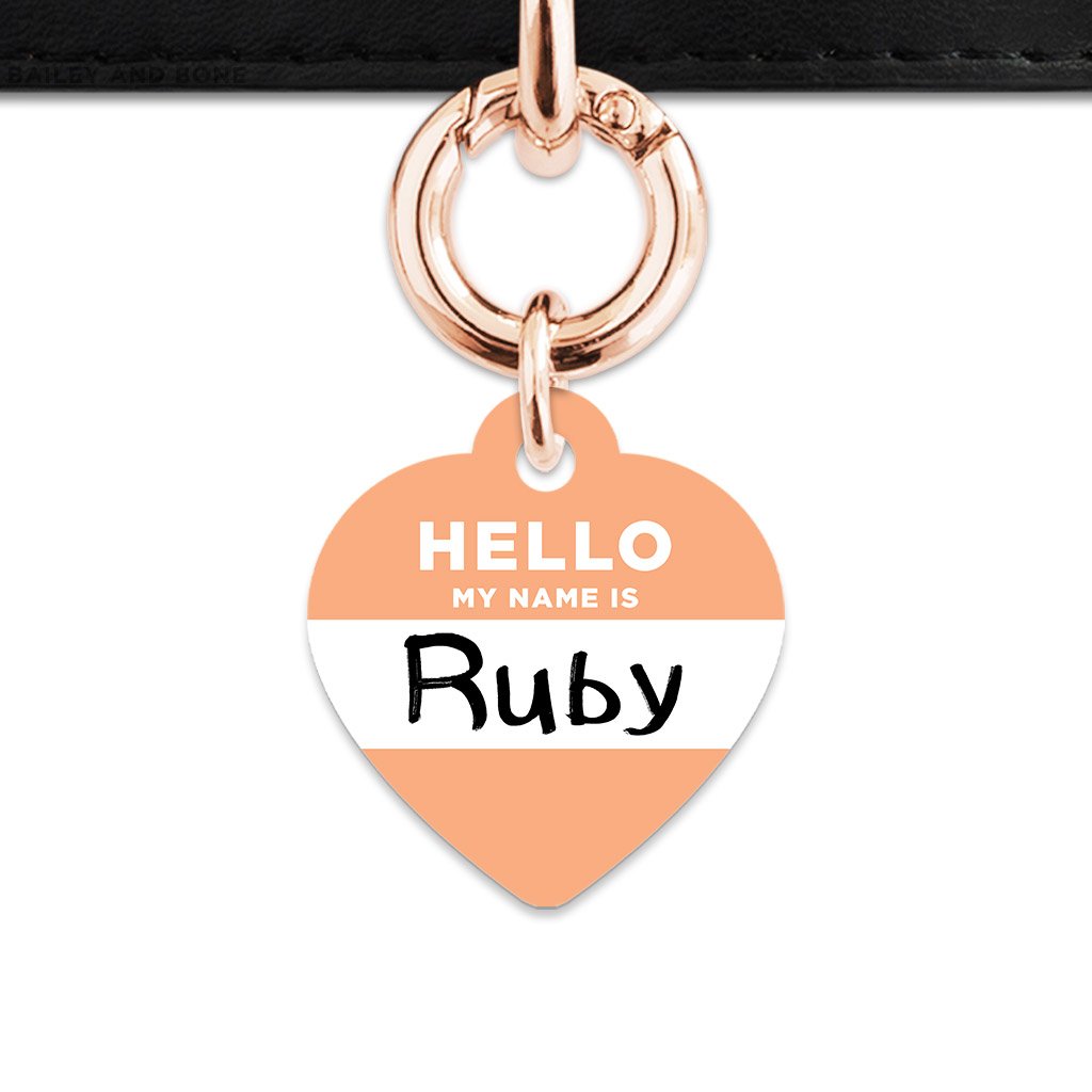 Bailey And Bone Pet Tag Heart / Rose Gold Pastel Orange Hello My Name Is Pet Tag