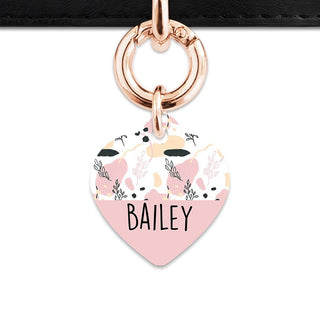 Bailey And Bone Pet Tag Heart / Rose Gold Pastel Painted Leaves Pet Tag